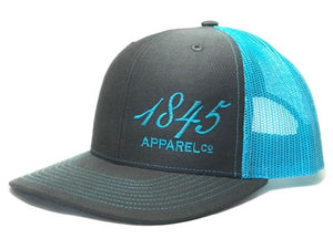 Charcoal and Neon Blue 1845 Trucker Hat